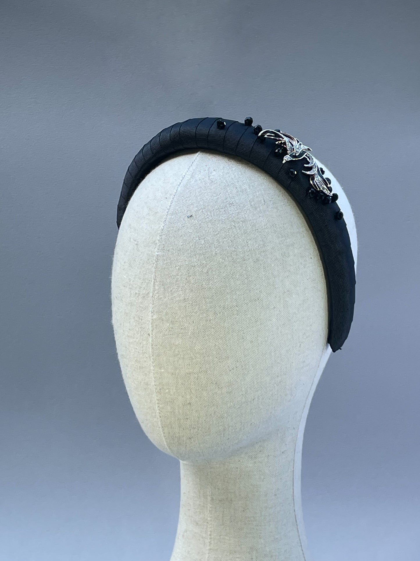 Enamel bird brooch on grosgrain ribbon medium padded headband