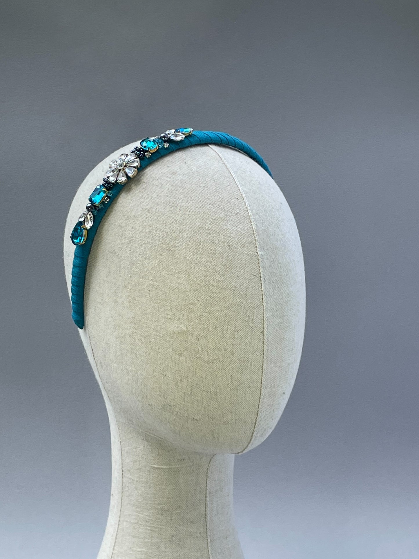 Teal herringbone jewelled slim headband