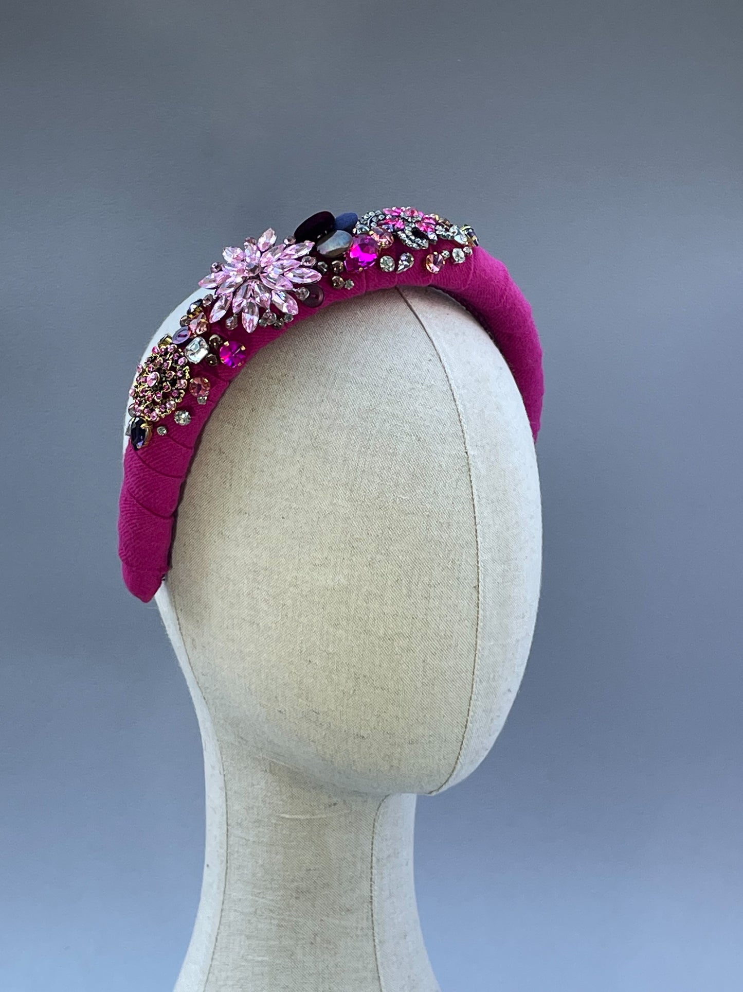 Fuchsia pink highly embellished large padded statement headband