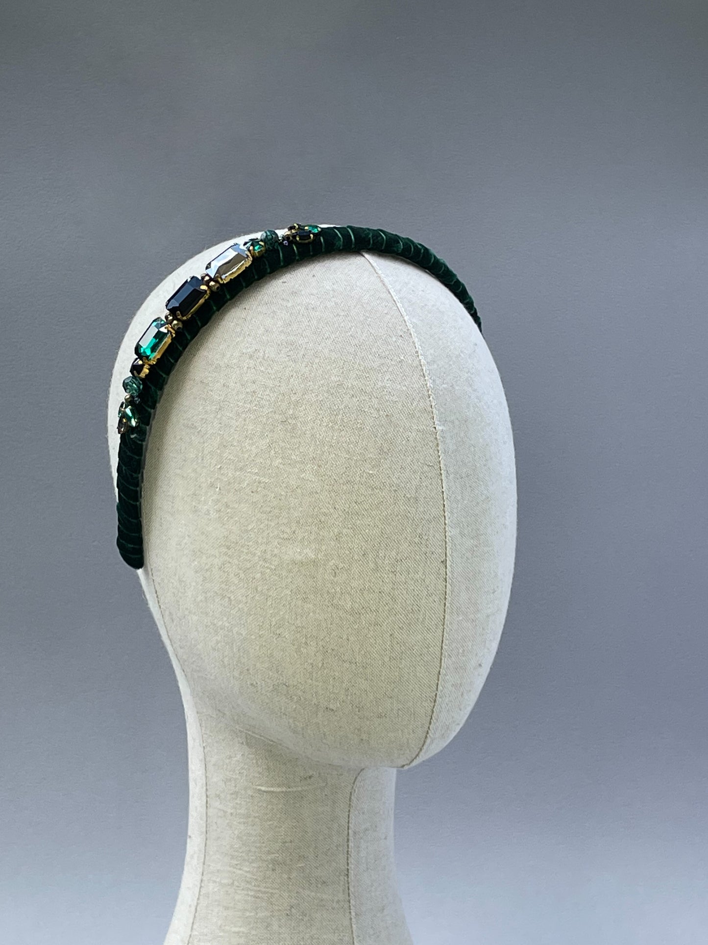 Forest green velvet jewelled slim headband