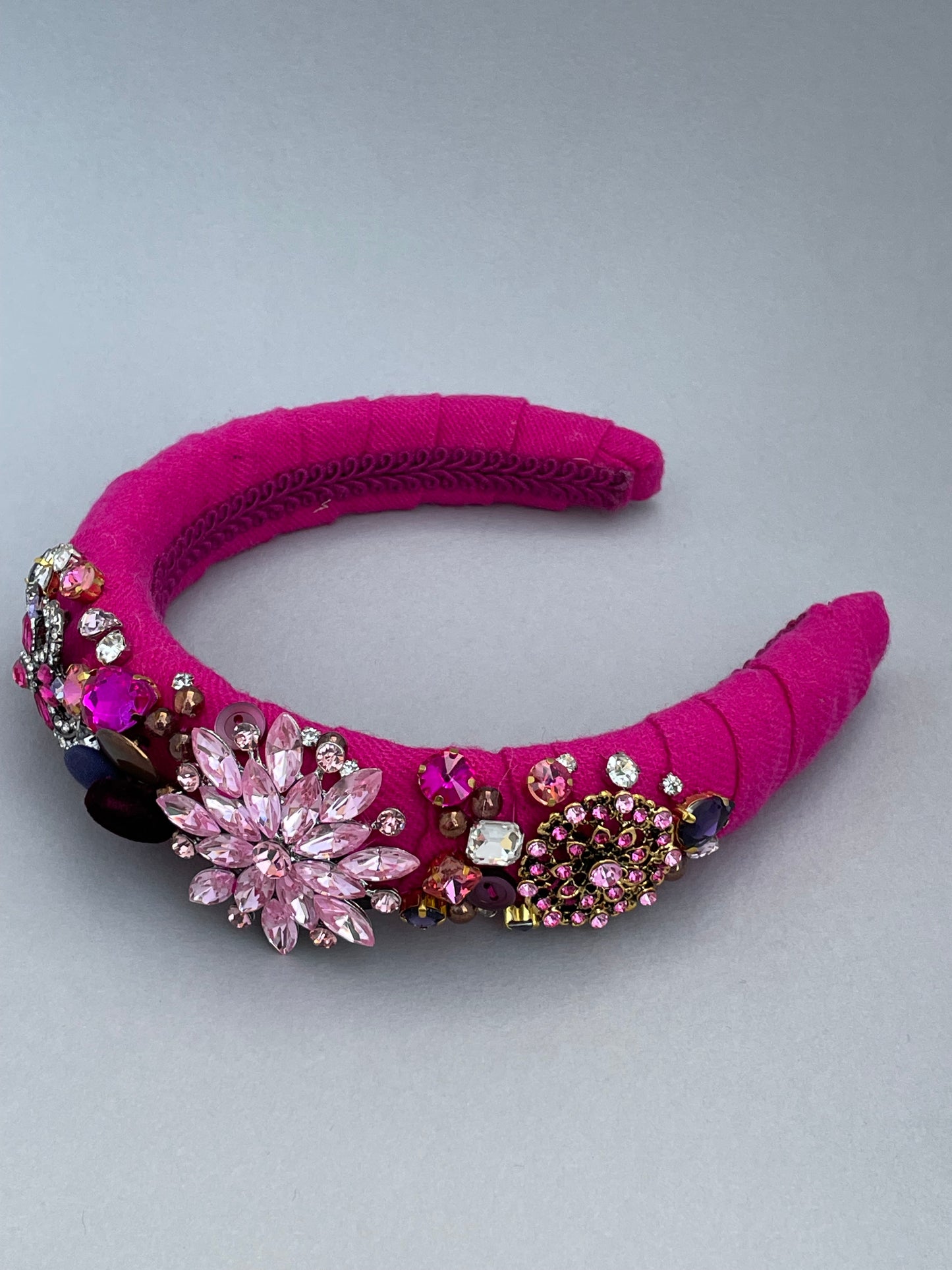 Fuchsia pink highly embellished large padded statement headband