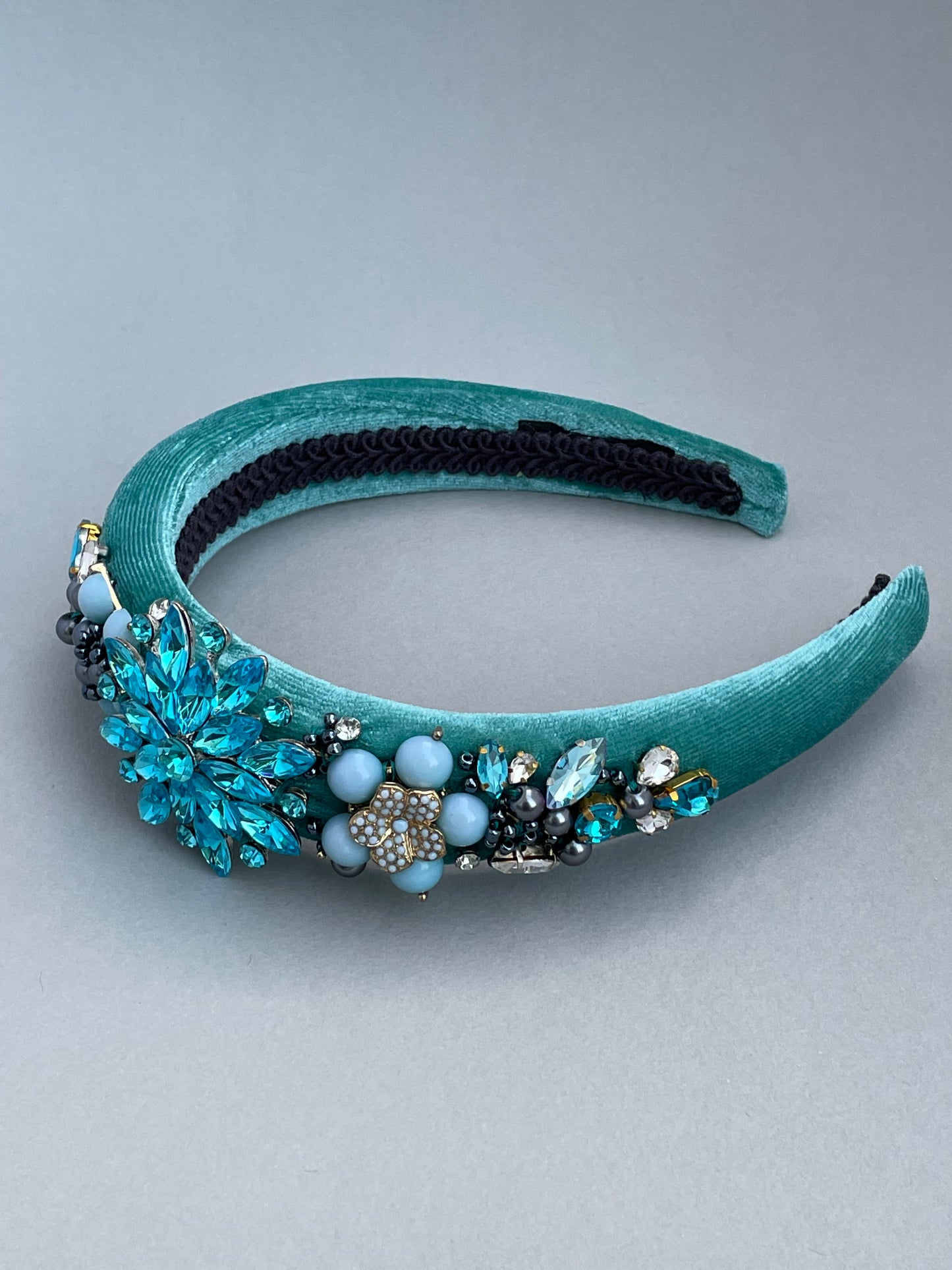Teal blue and grey large padded headband