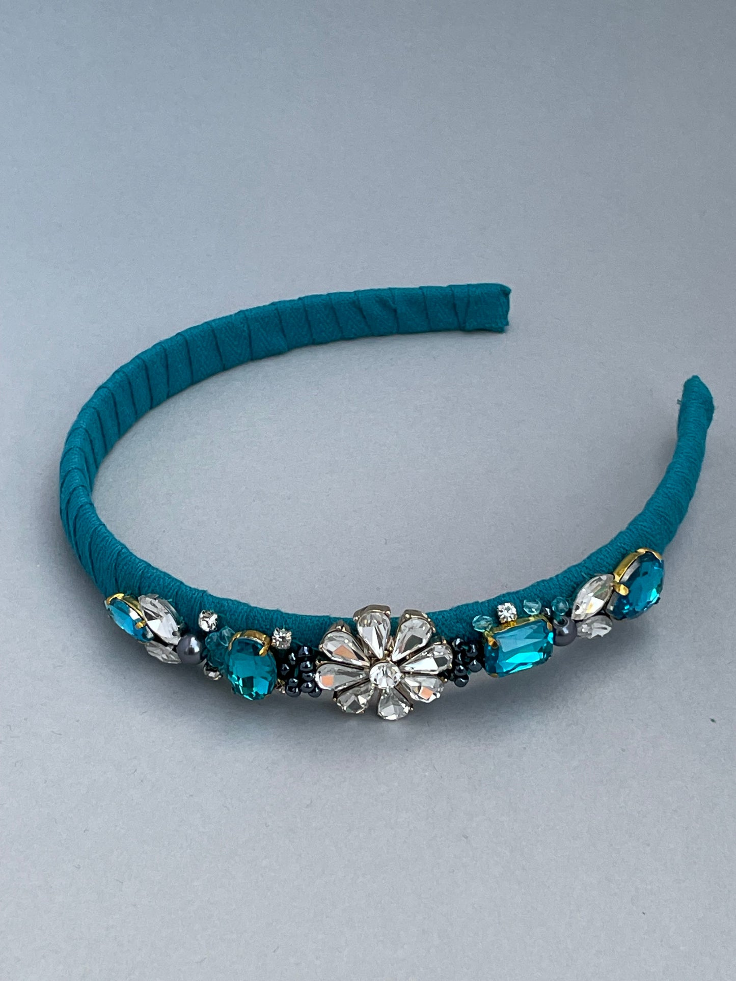 Teal herringbone jewelled slim headband