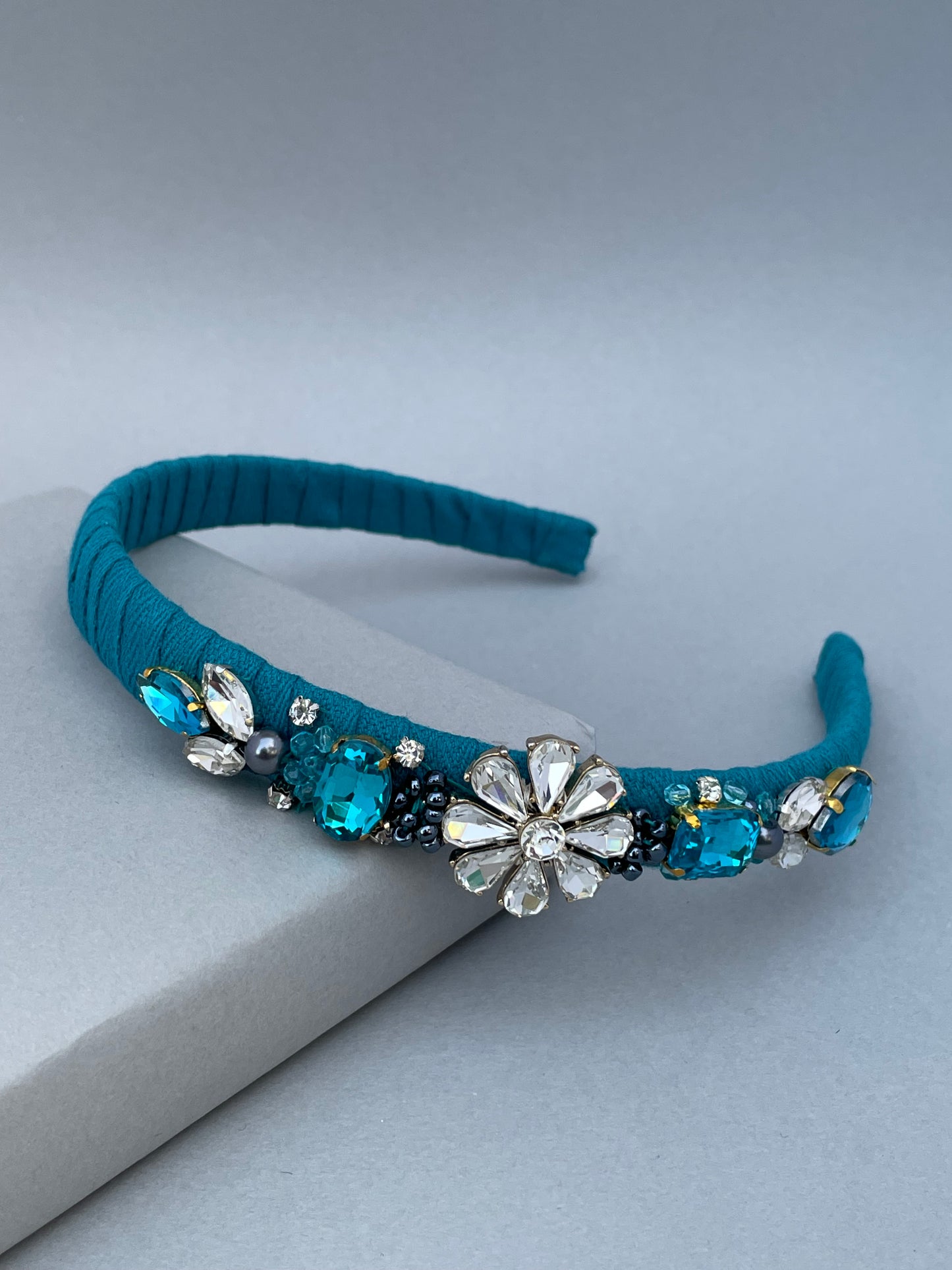 Teal herringbone jewelled slim headband