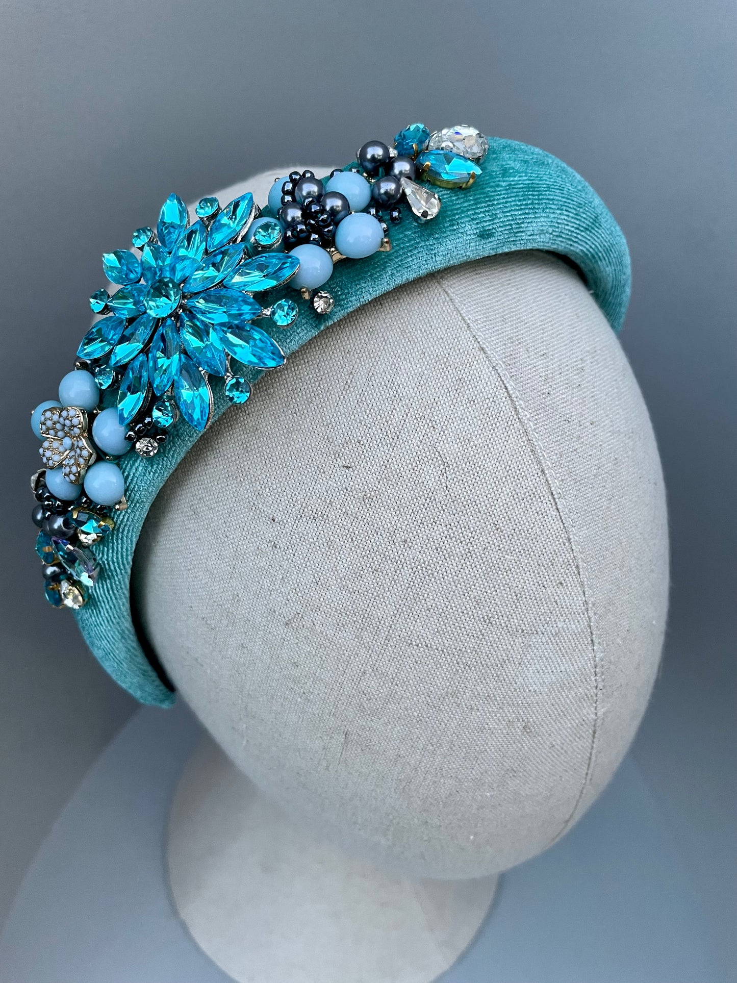Teal blue and grey large padded headband