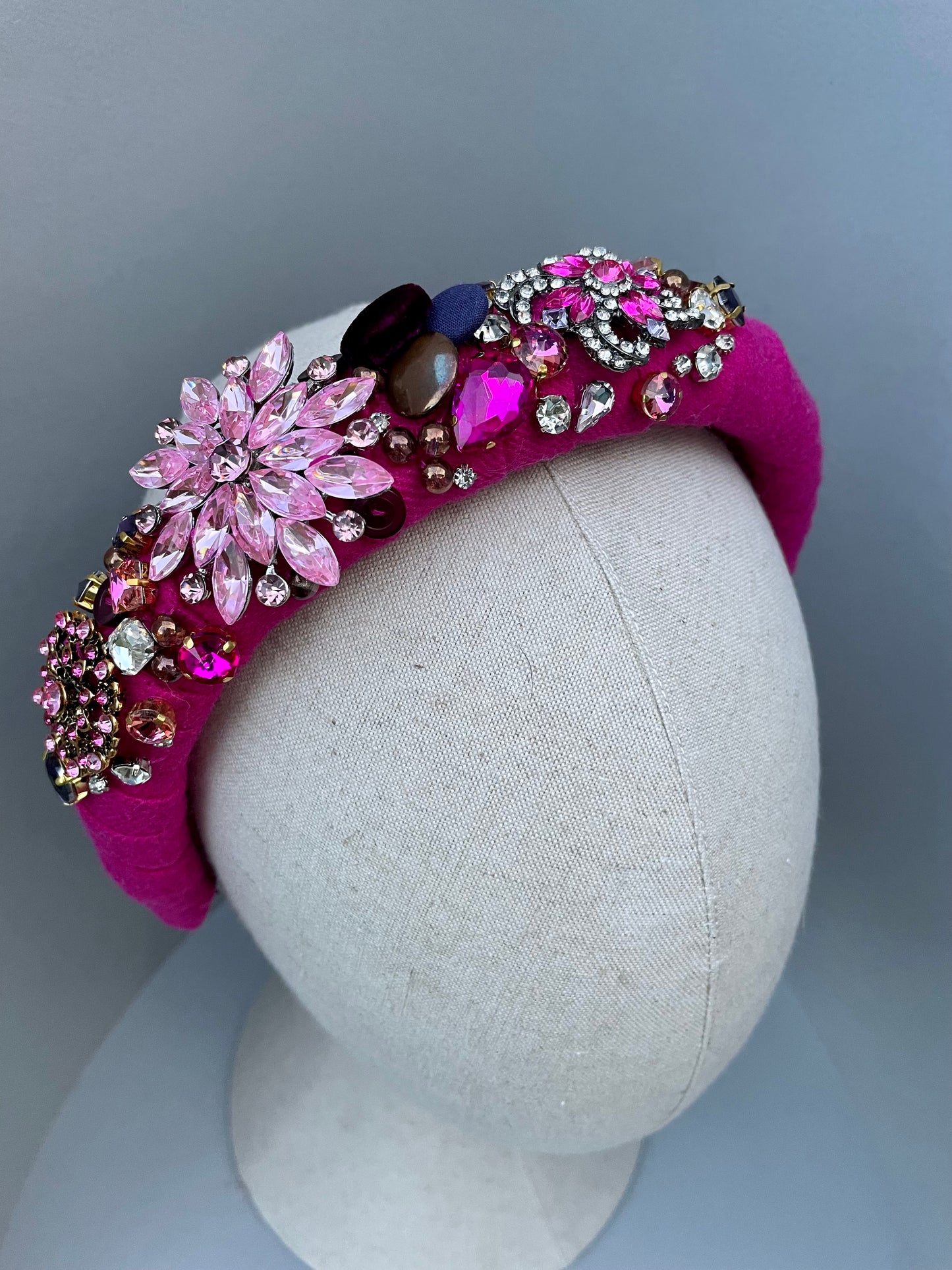 Fuchsia pink highly embellished large padded statement headband