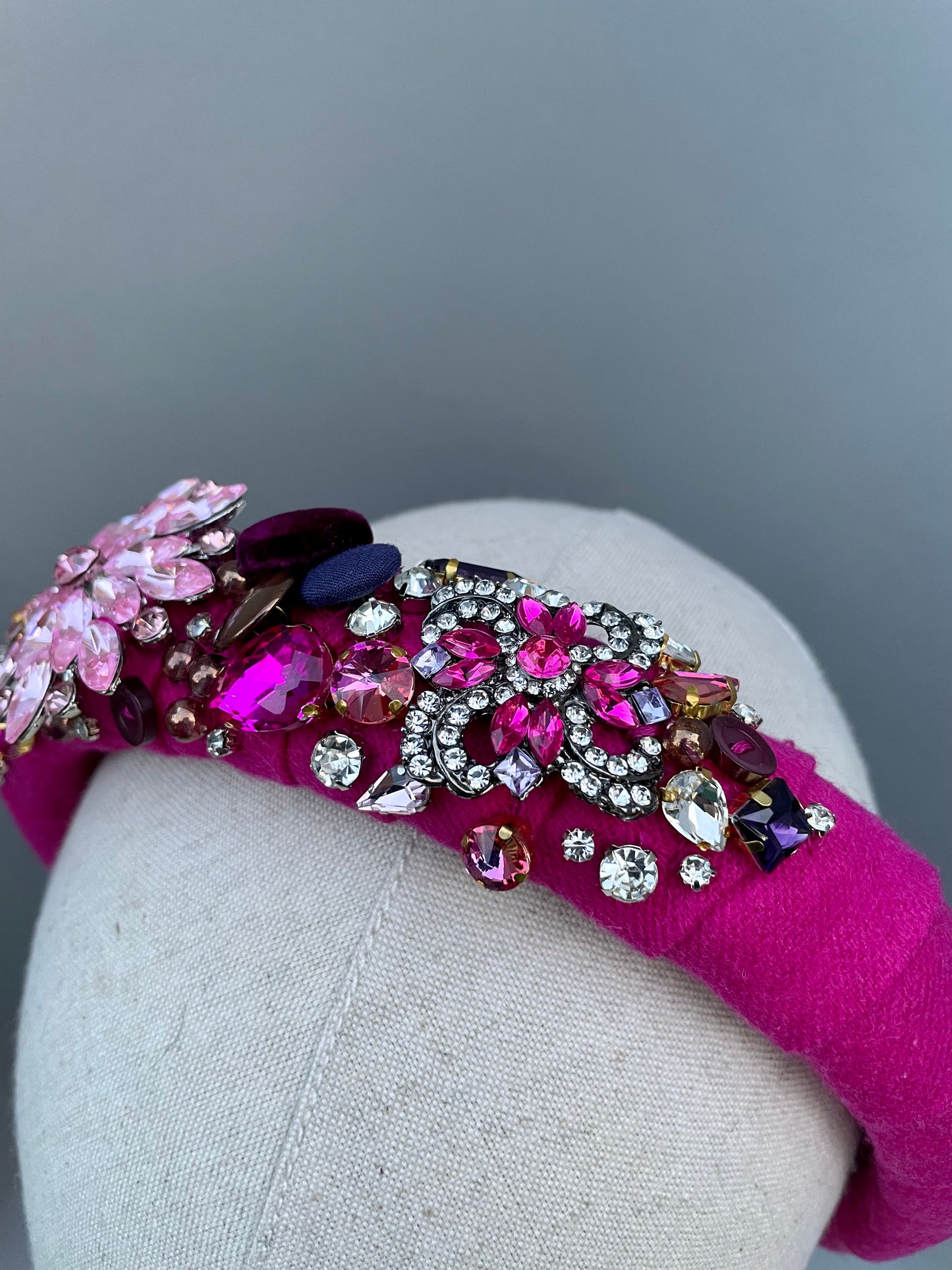 Fuchsia pink highly embellished large padded statement headband