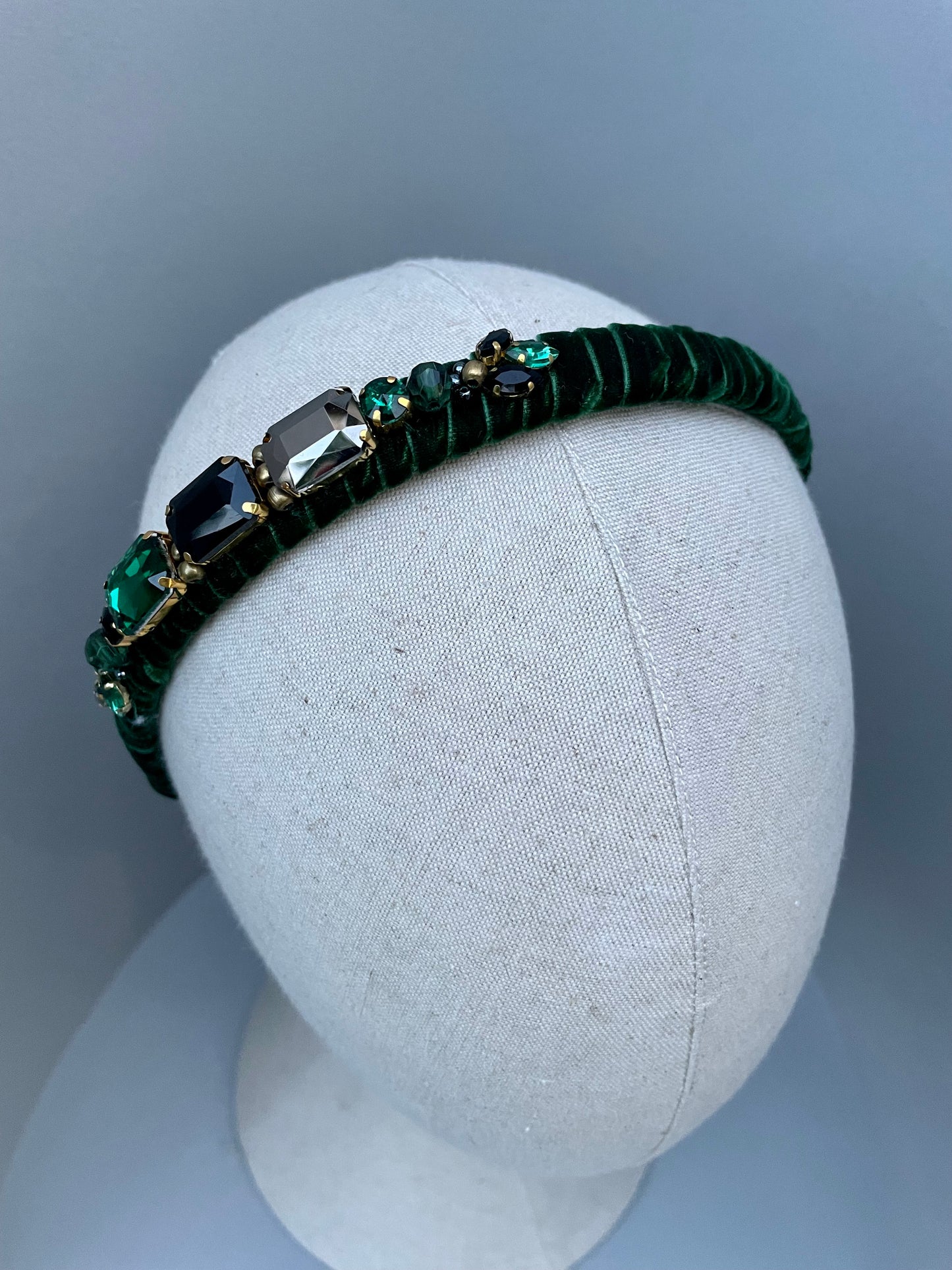 Forest green velvet jewelled slim headband