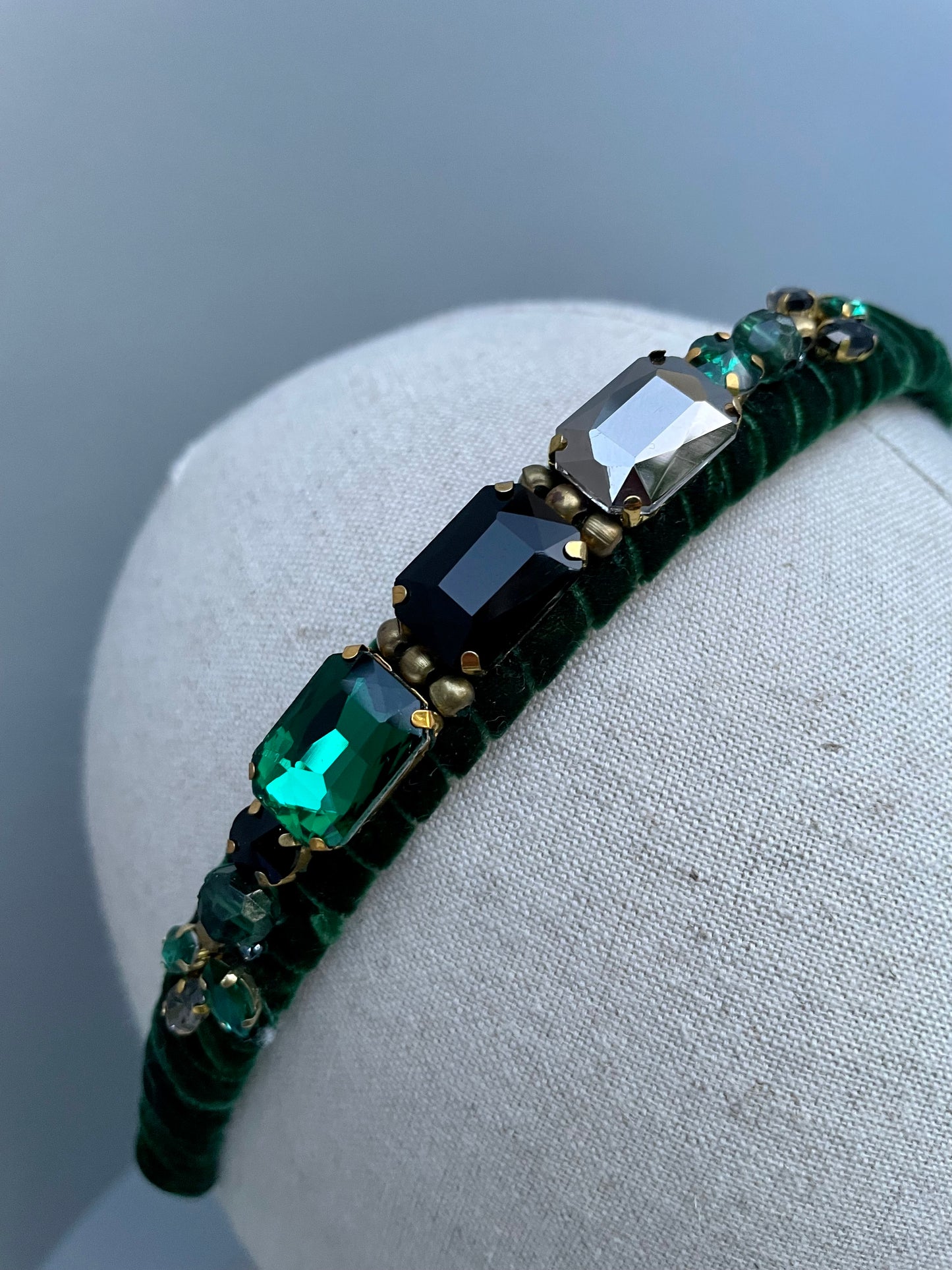 Forest green velvet jewelled slim headband