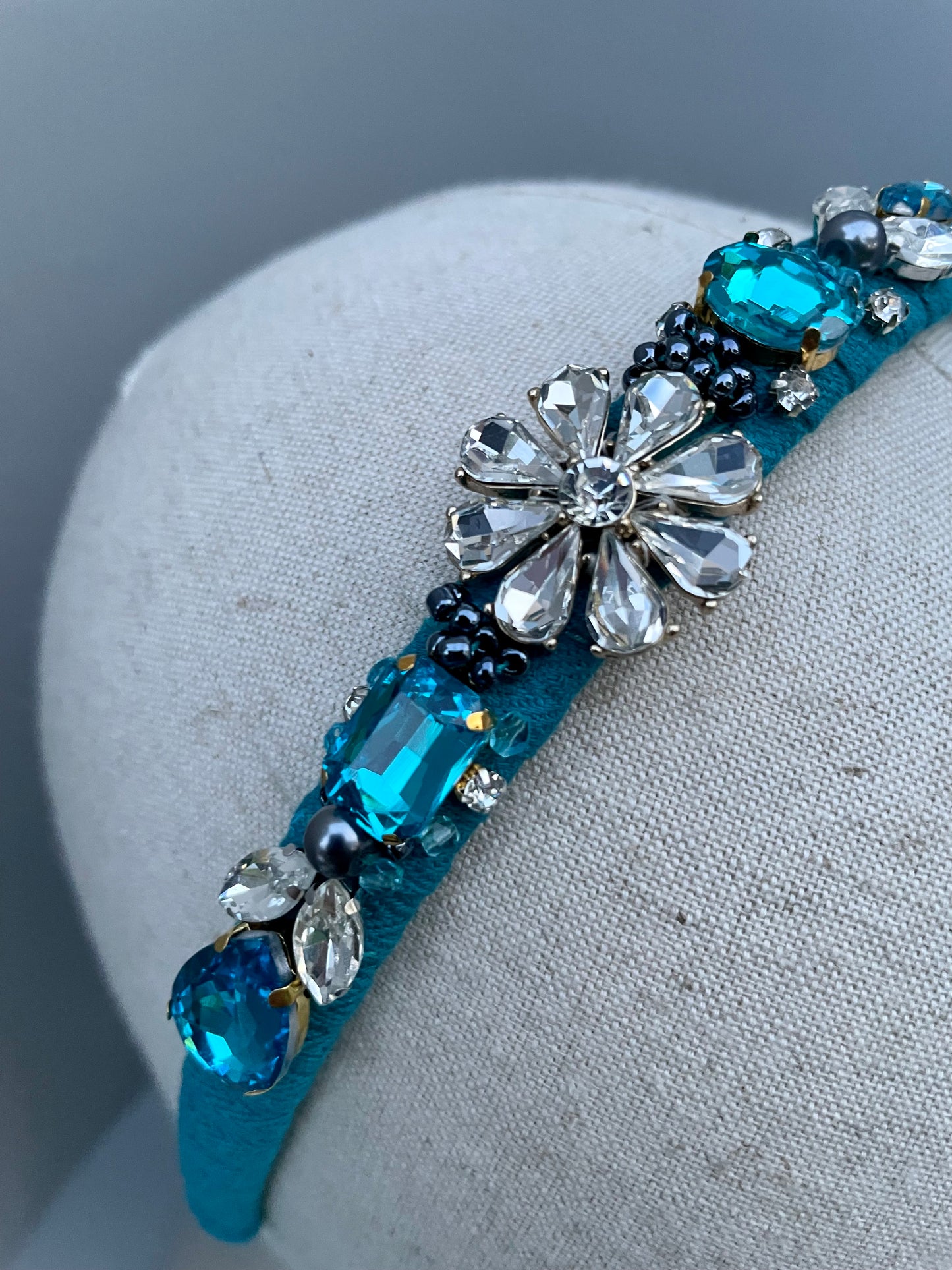 Teal herringbone jewelled slim headband