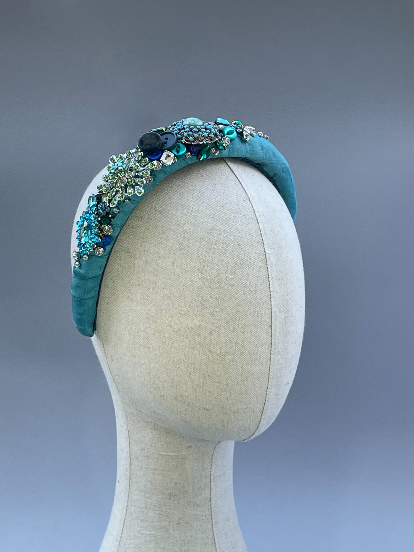 Teal highly embellished statement large padded headband