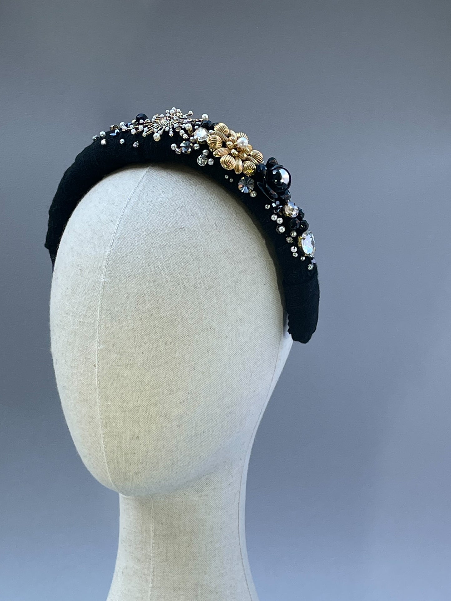 Black and gold highly embellished  large padded statement headband