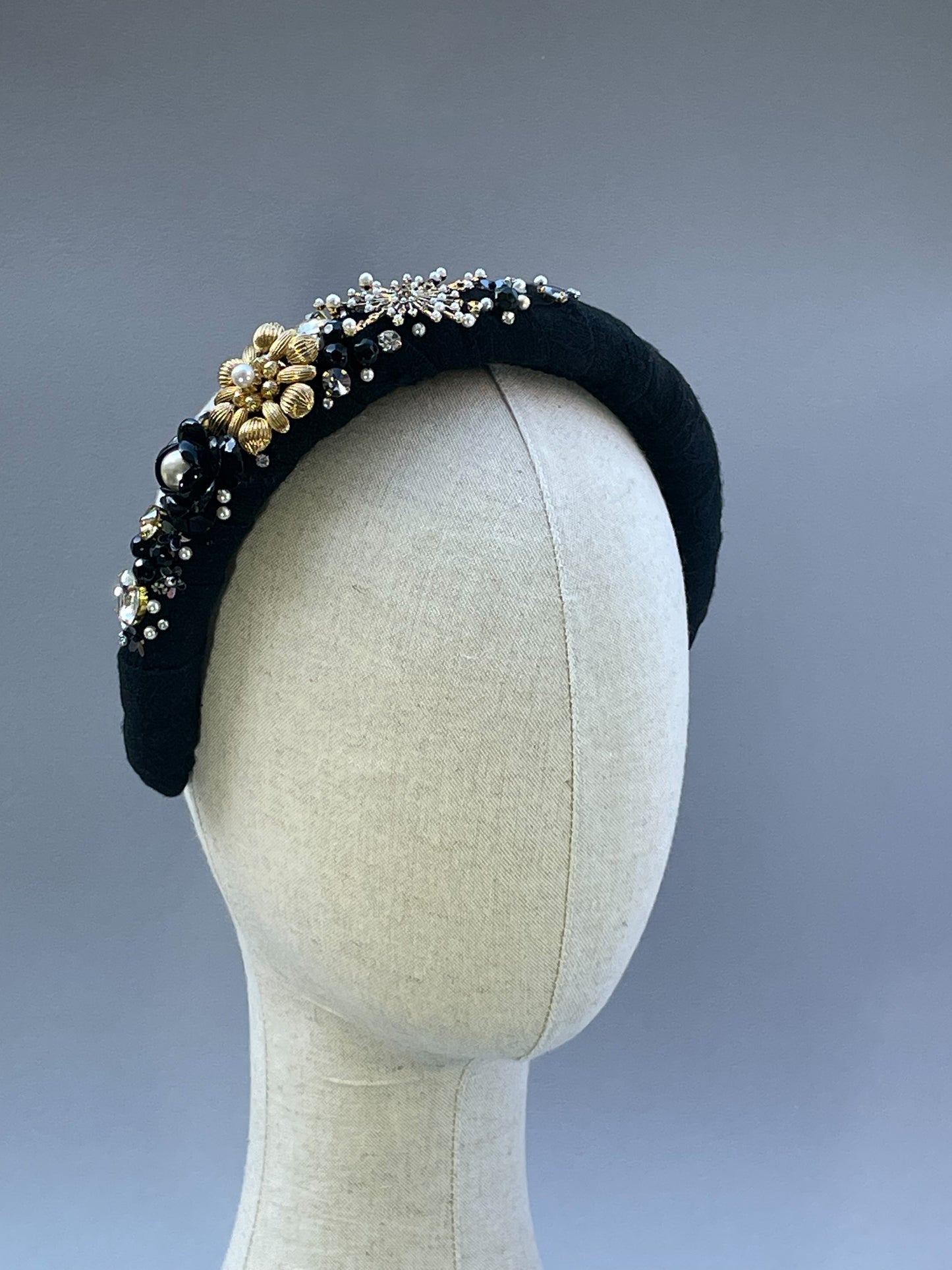 Black and gold highly embellished  large padded statement headband