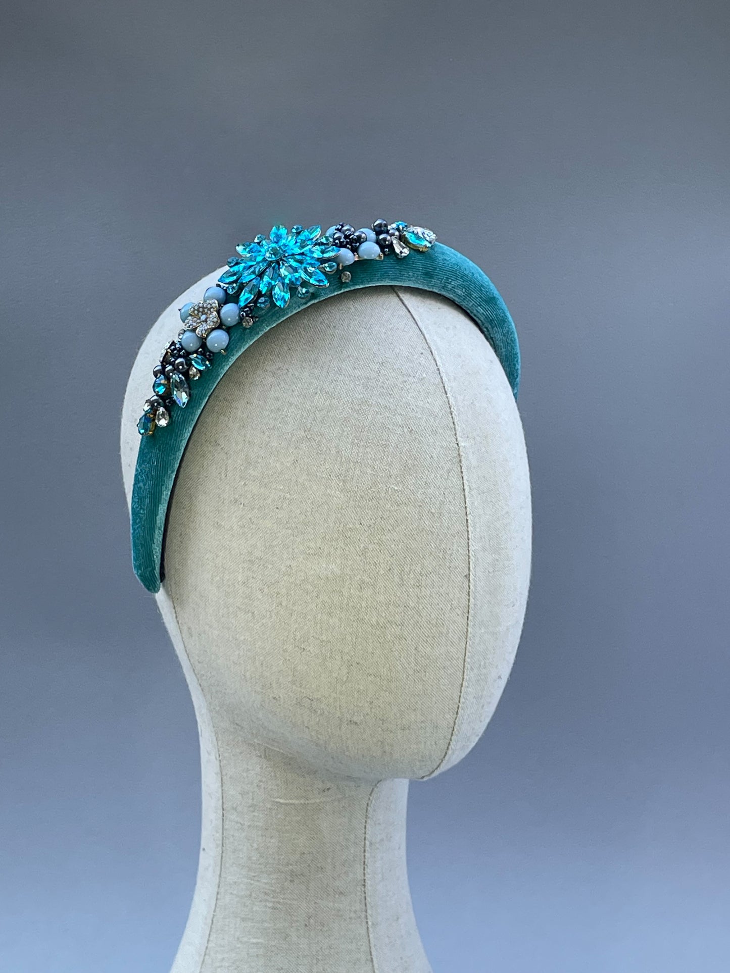 Teal blue and grey large padded headband