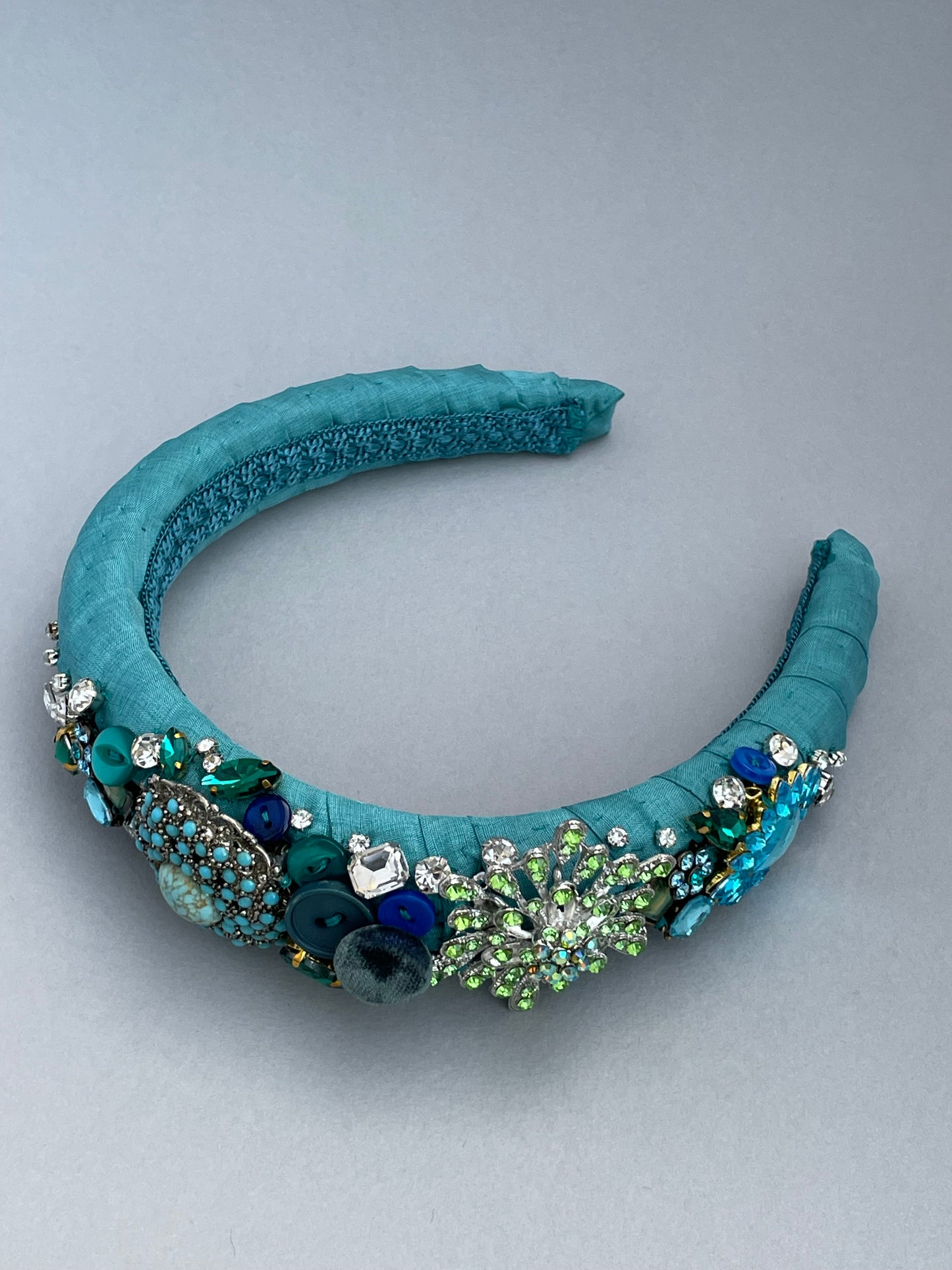 Teal highly embellished statement large padded headband