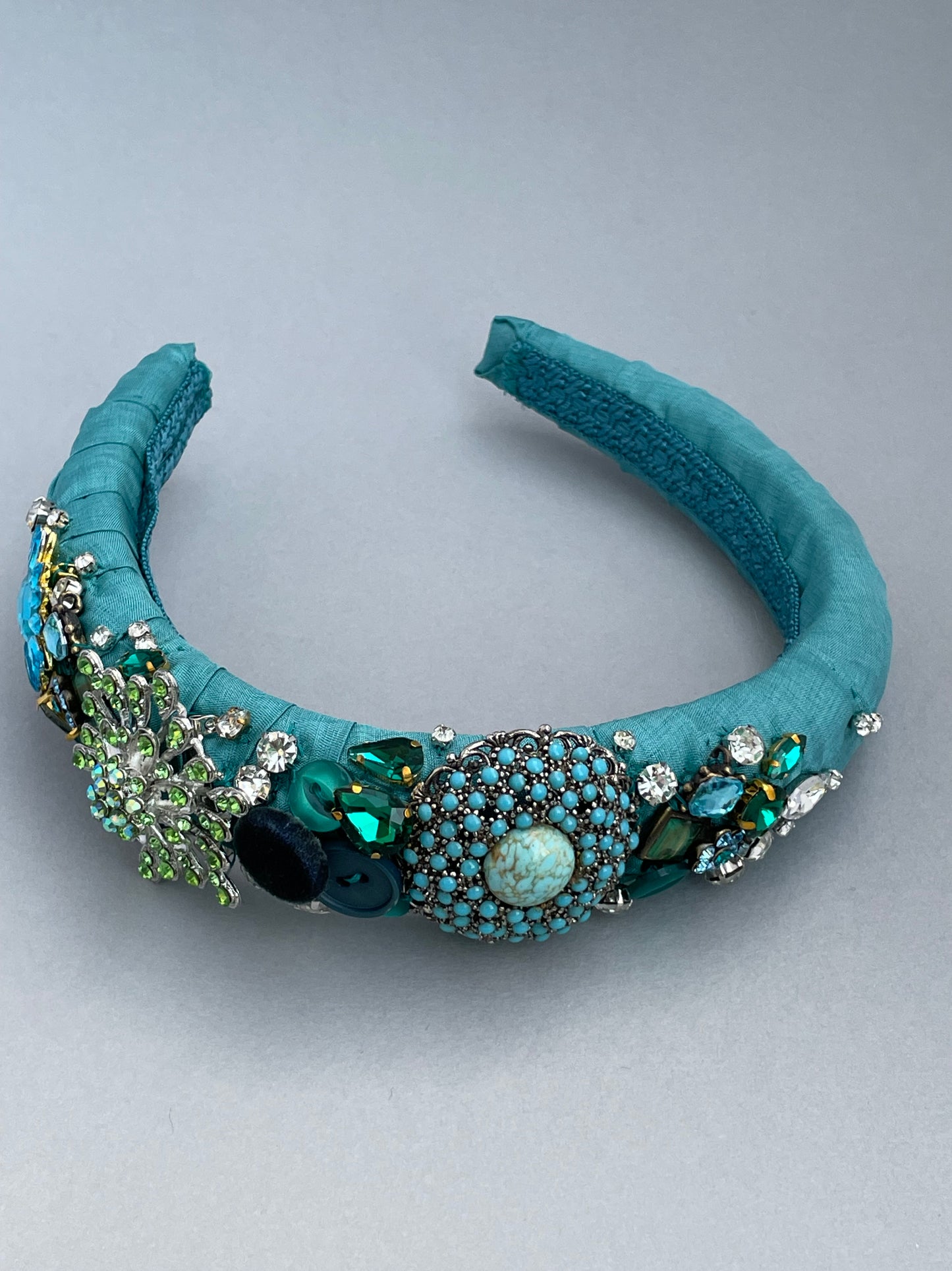 Teal highly embellished statement large padded headband