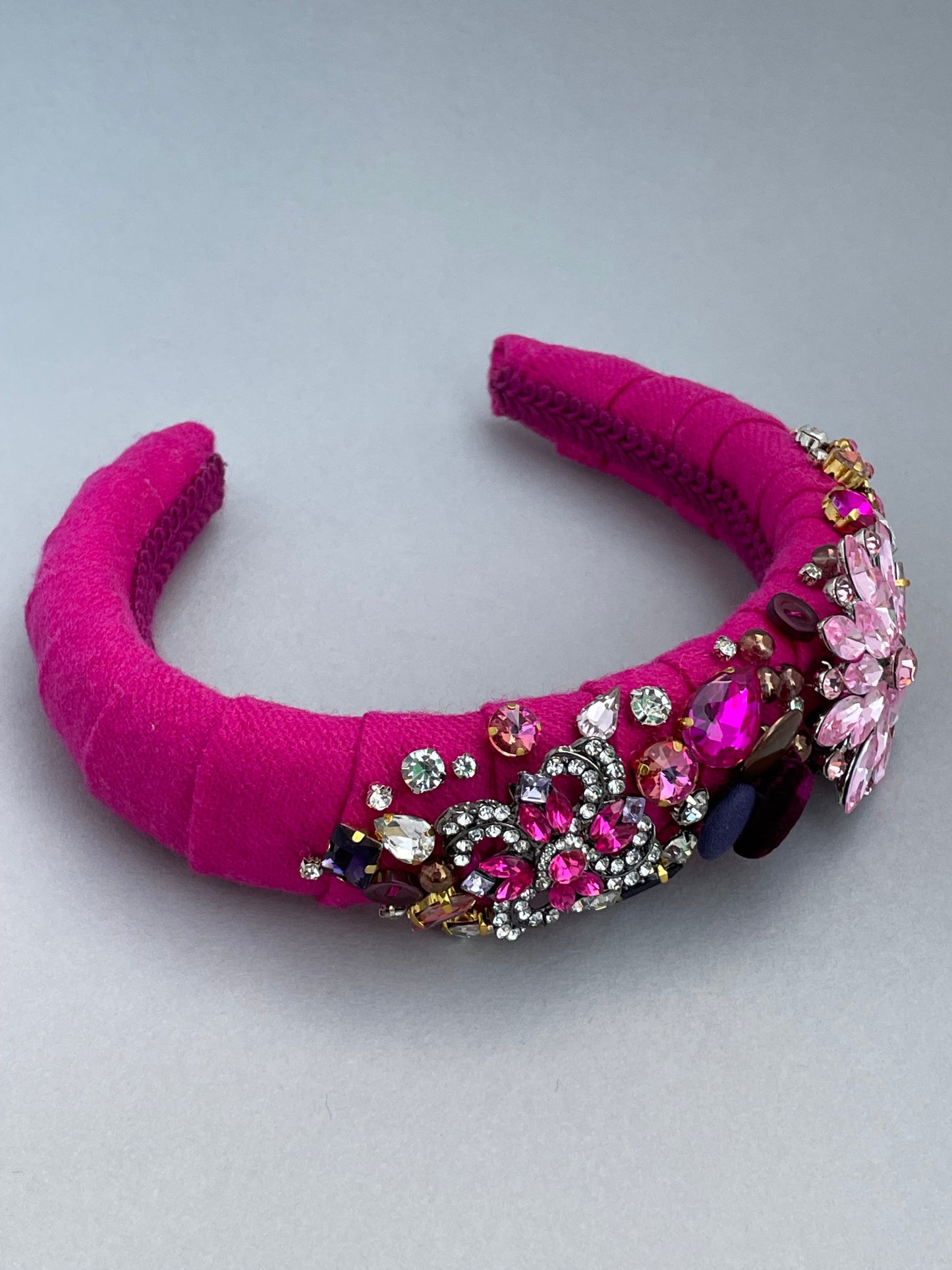 Fuchsia pink highly embellished large padded statement headband