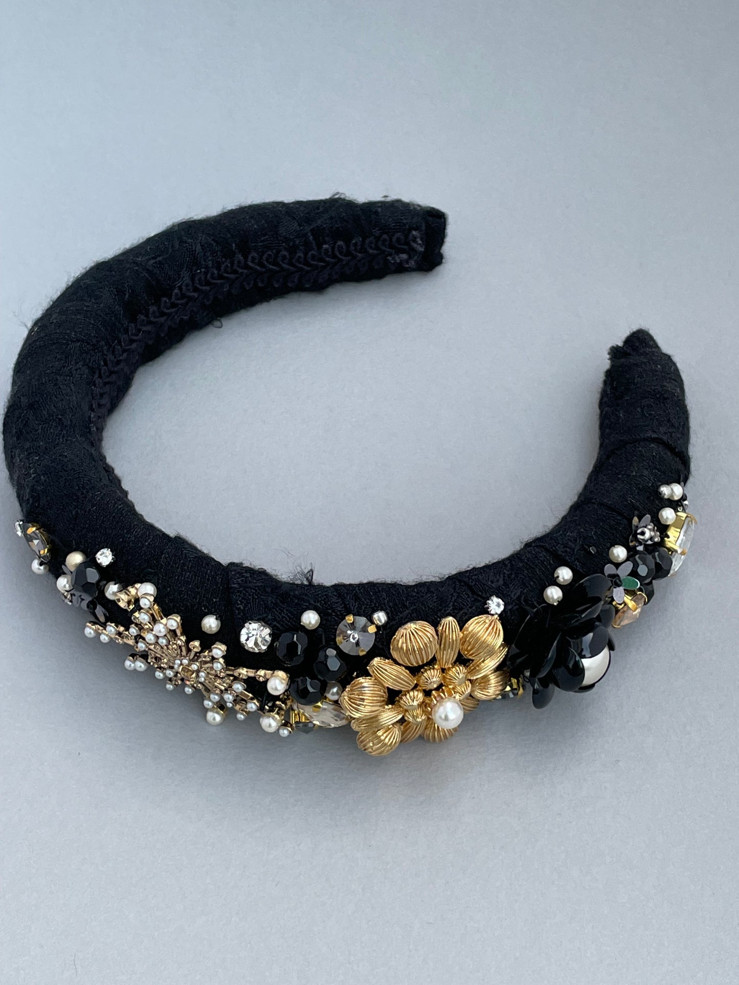 Black and gold highly embellished  large padded statement headband