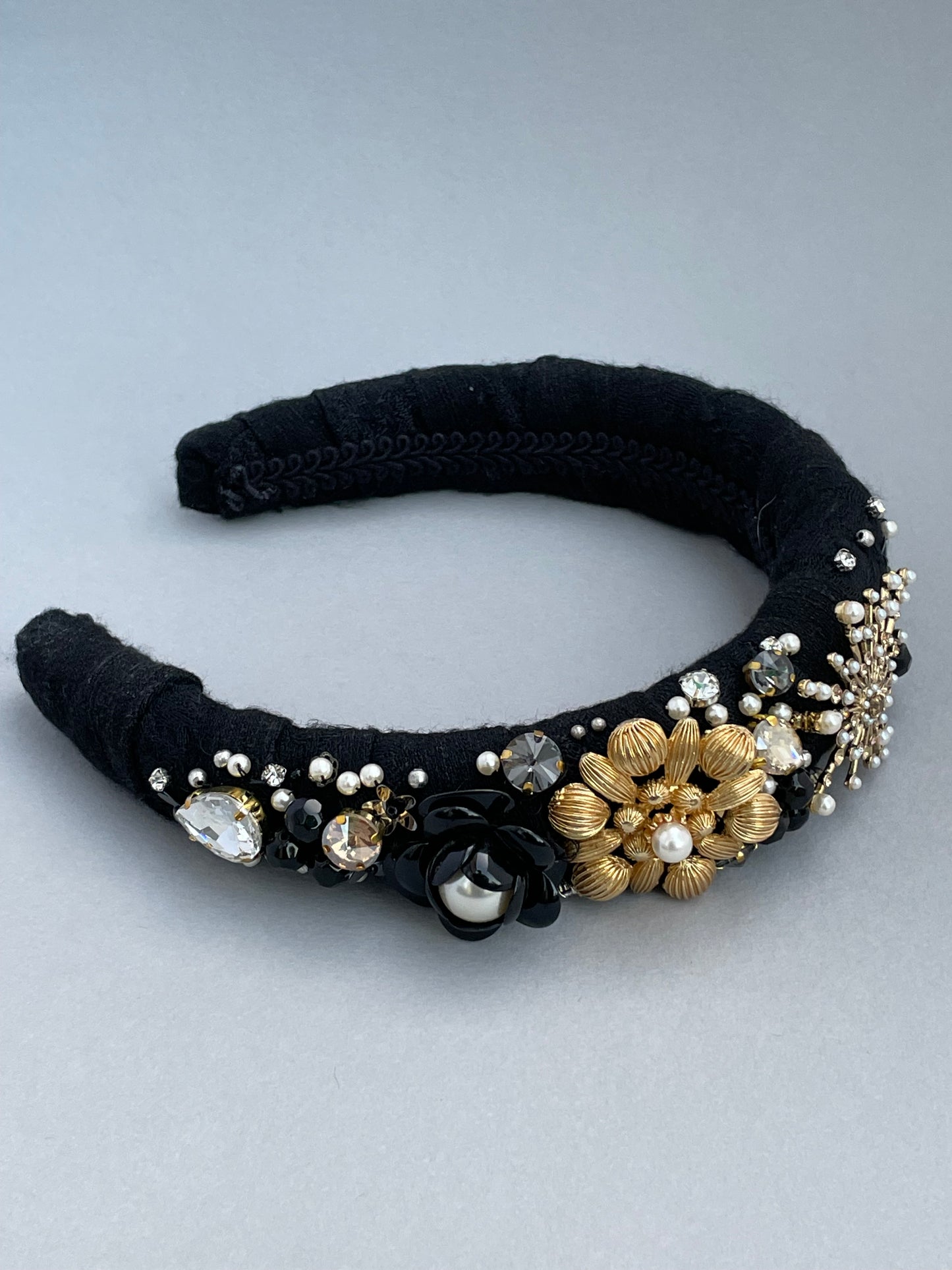 Black and gold highly embellished  large padded statement headband