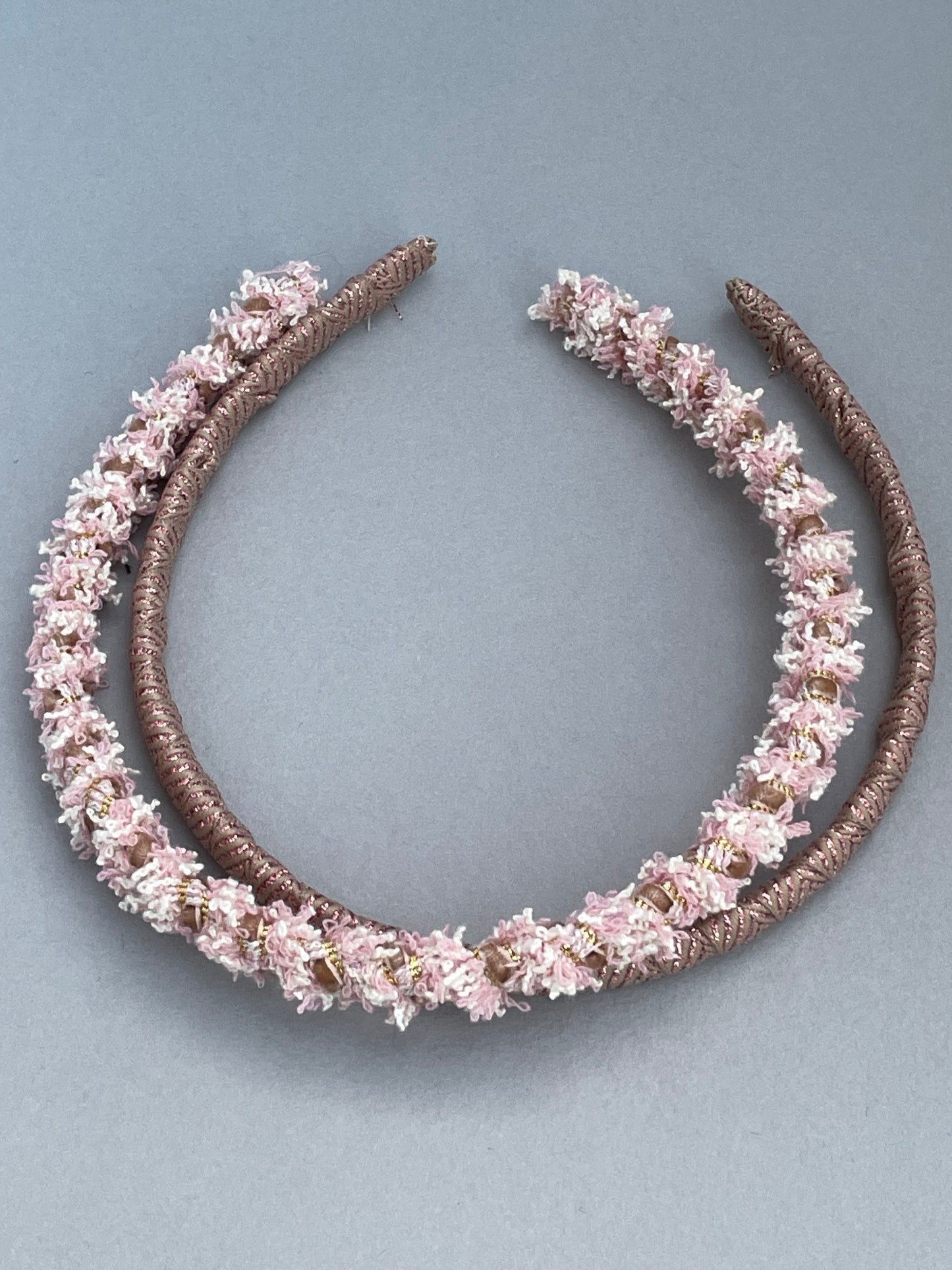 Rose pink textured braid slim headband duo