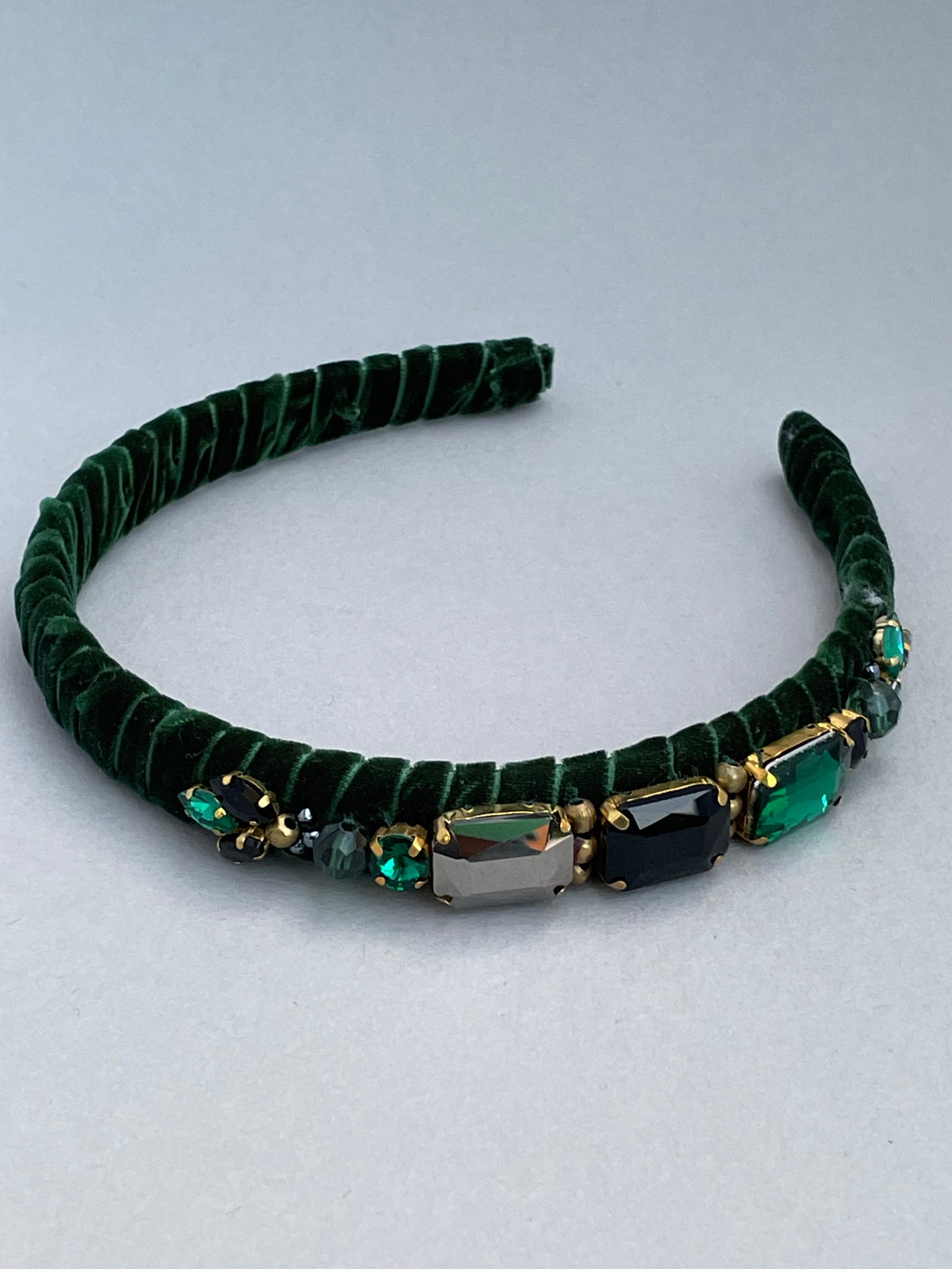 Forest green velvet jewelled slim headband