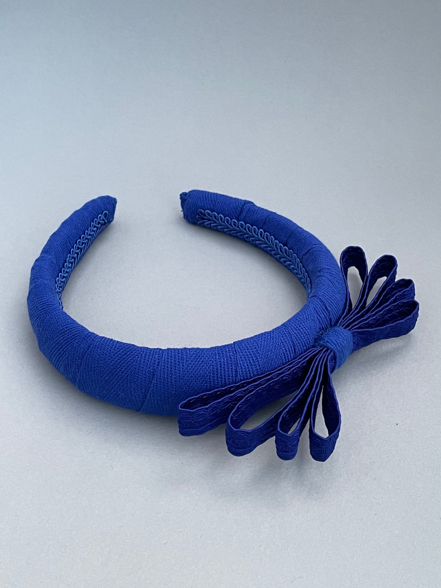 Cobalt blue herringbone padded headband with cobalt braid bow