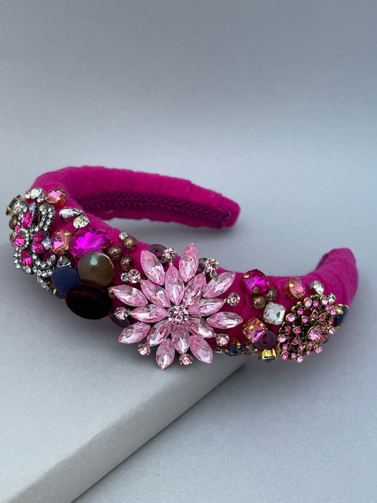 Fuchsia pink highly embellished large padded statement headband