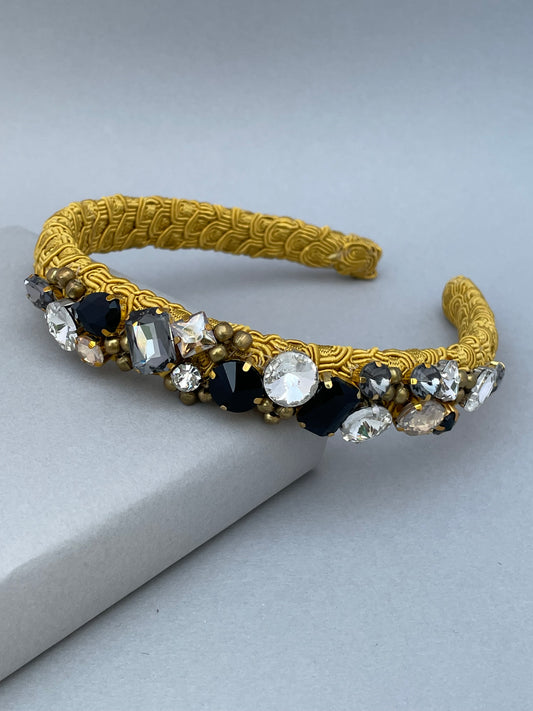 Antique gold braid jewelled slim headband