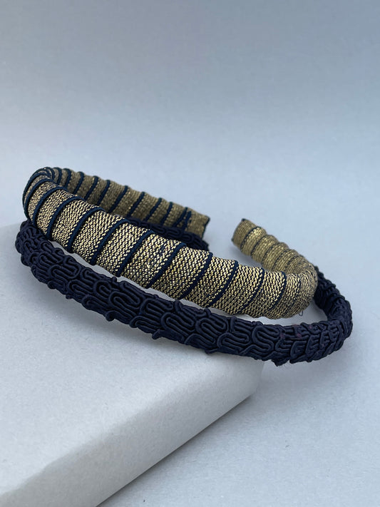 Navy and gold mix slim headband duo