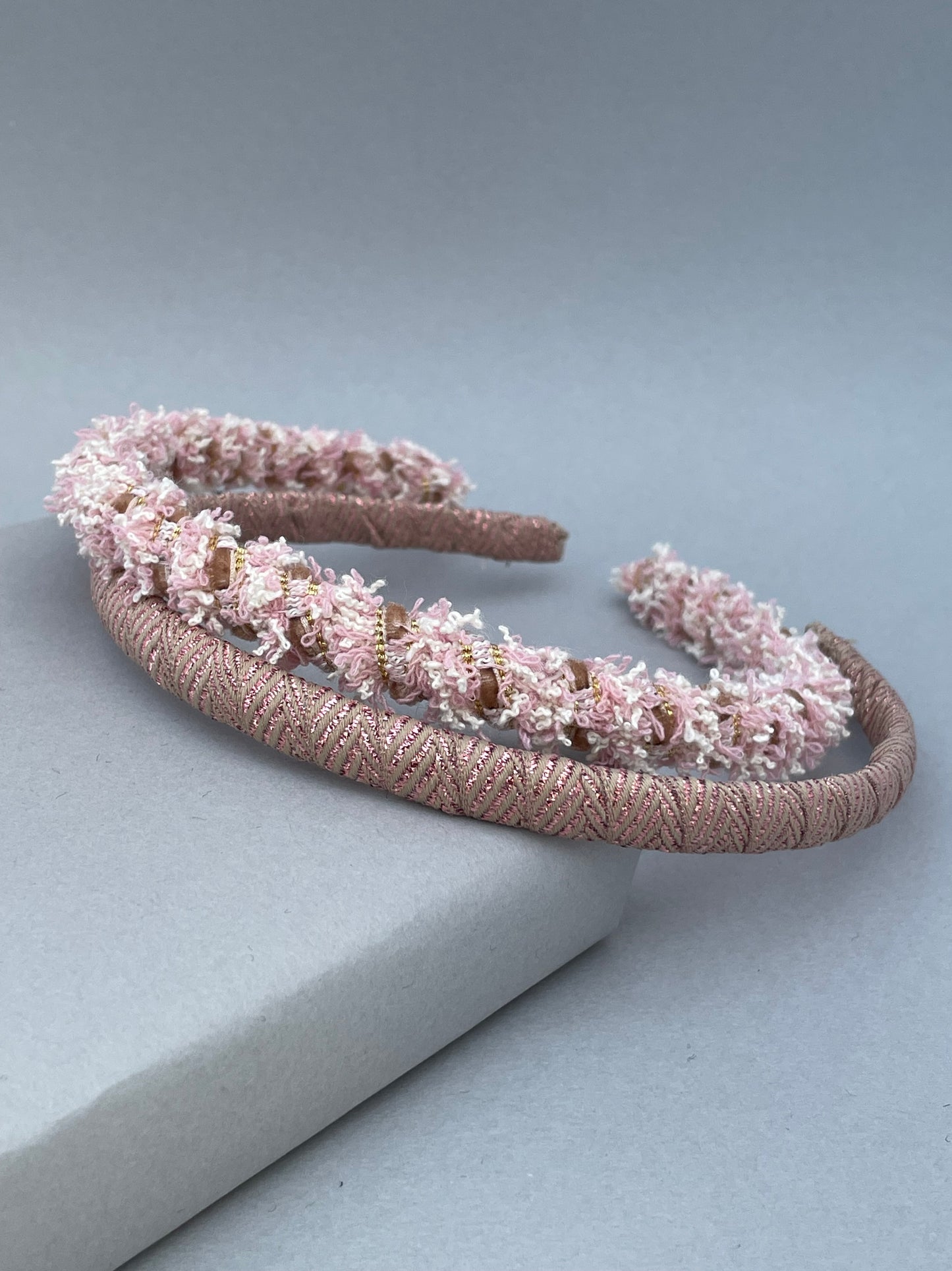 Rose pink textured braid slim headband duo