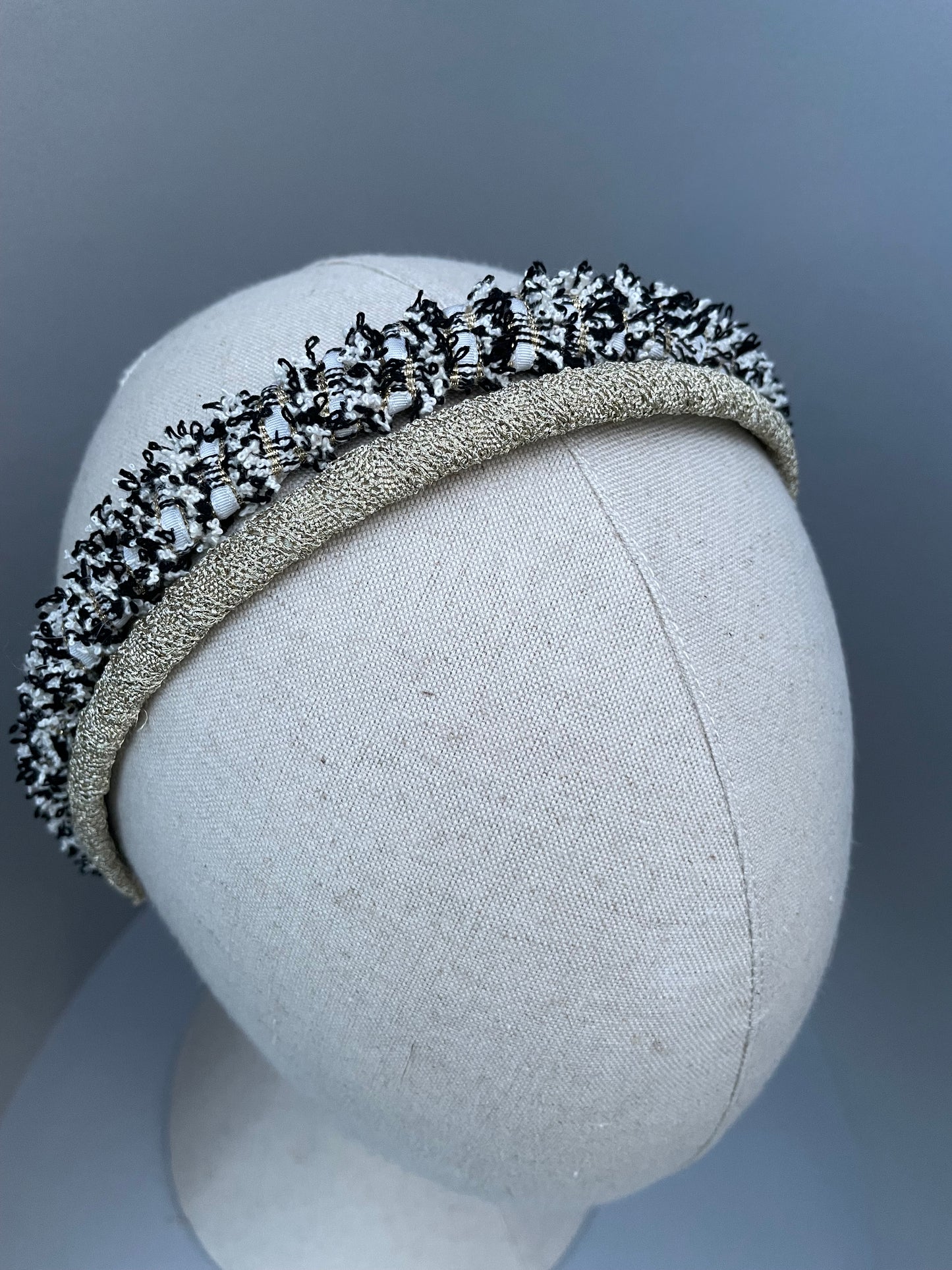 Black, white and gold textured braid slim headband duo