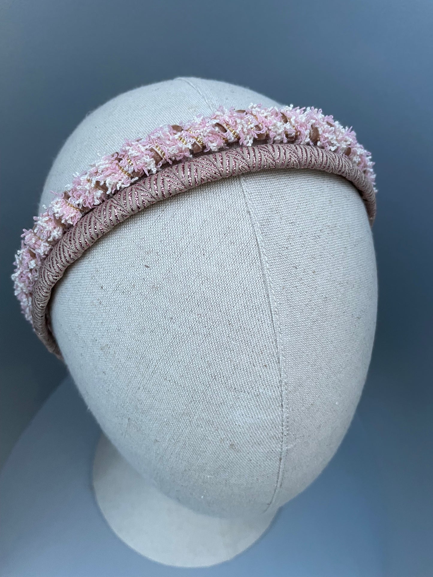 Rose pink textured braid slim headband duo