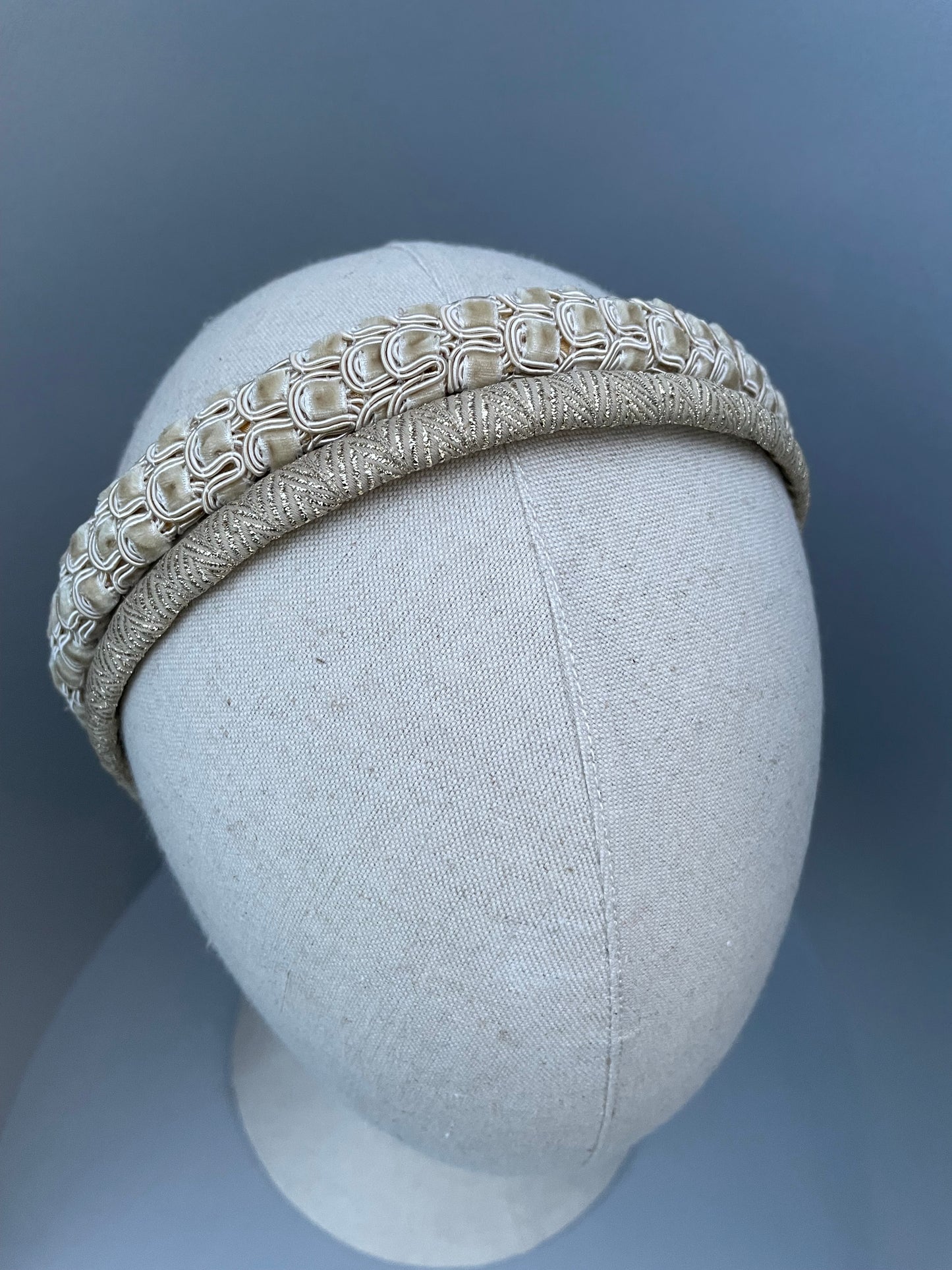 Champagne, natural and gold mix slim headband duo