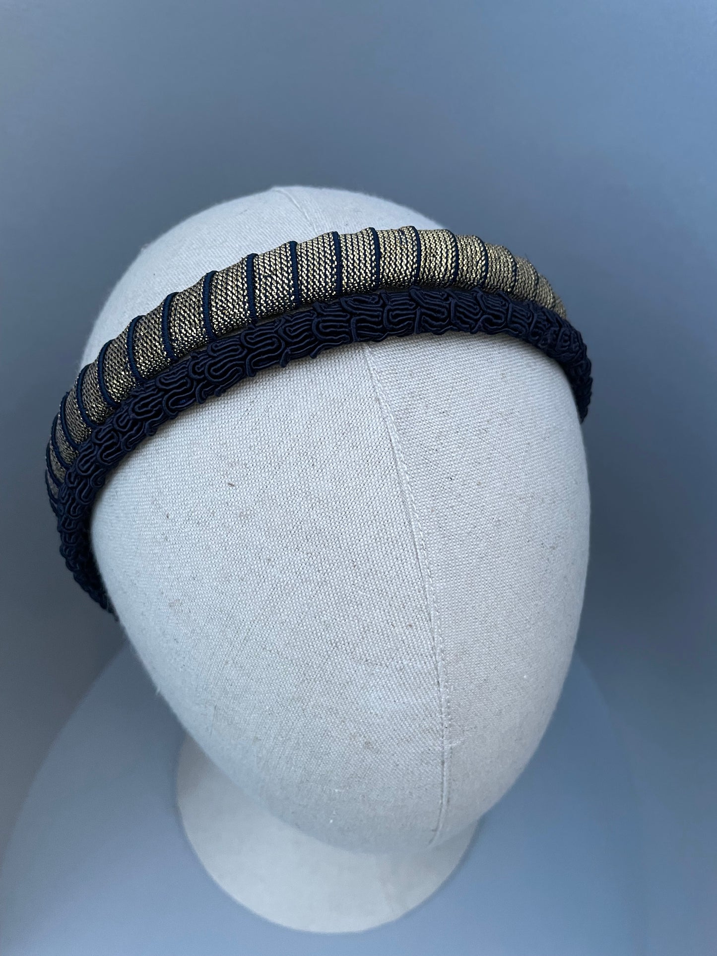 Navy and gold mix slim headband duo