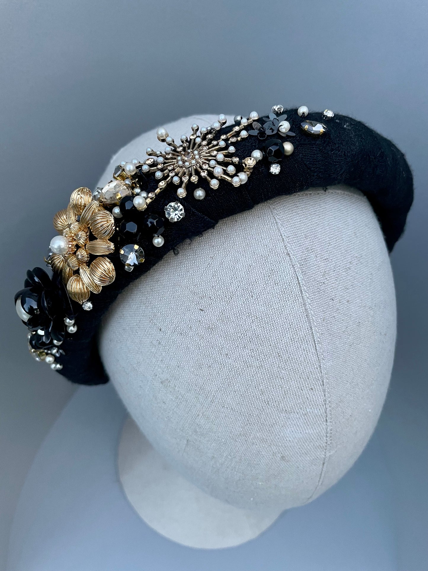 Black and gold highly embellished  large padded statement headband