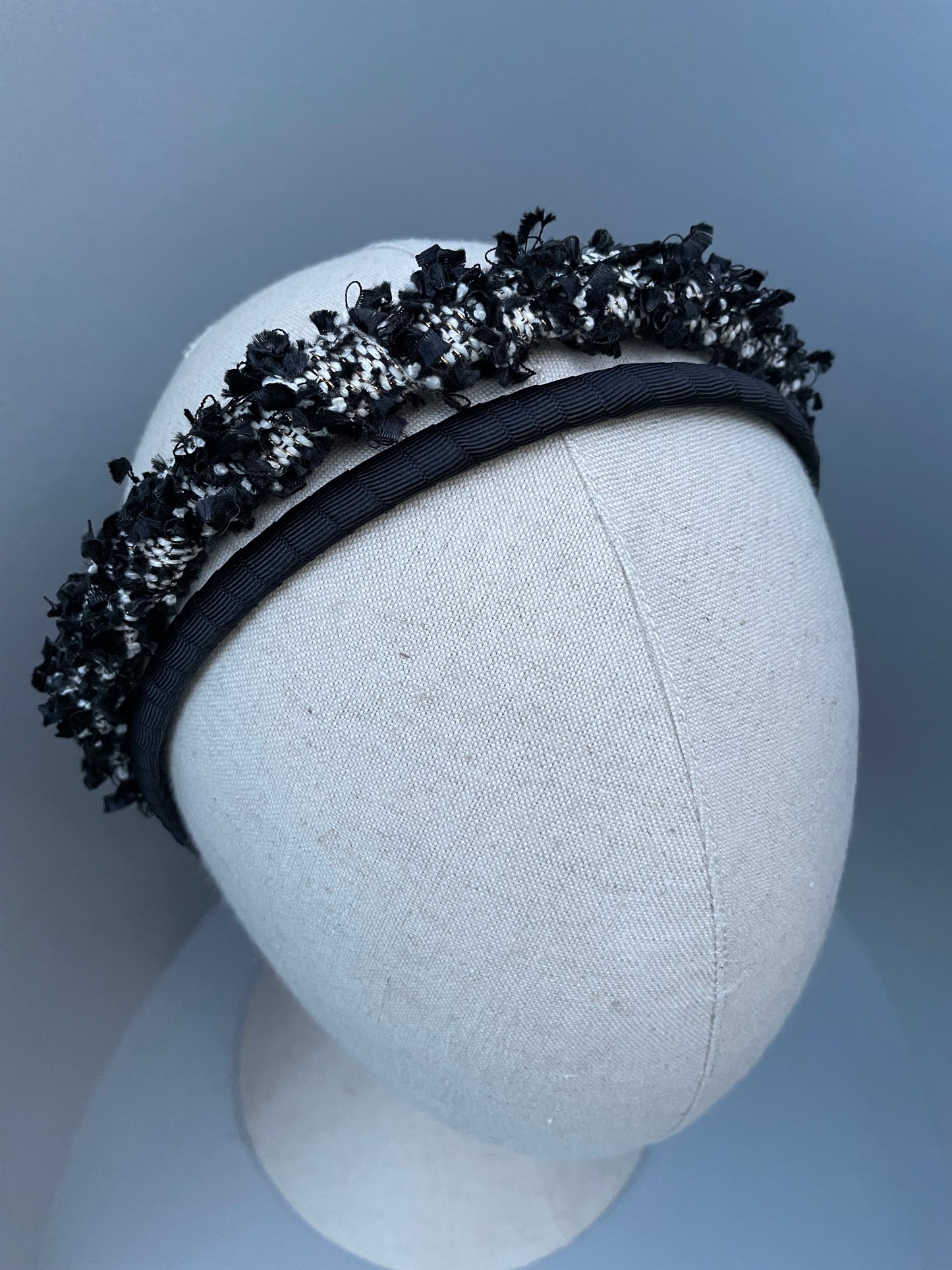 Black, white and metallic black mix slim headband duo