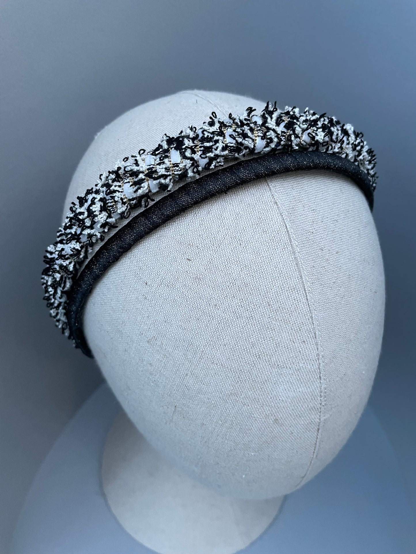 White, black and gold metallic mix slim headband duo