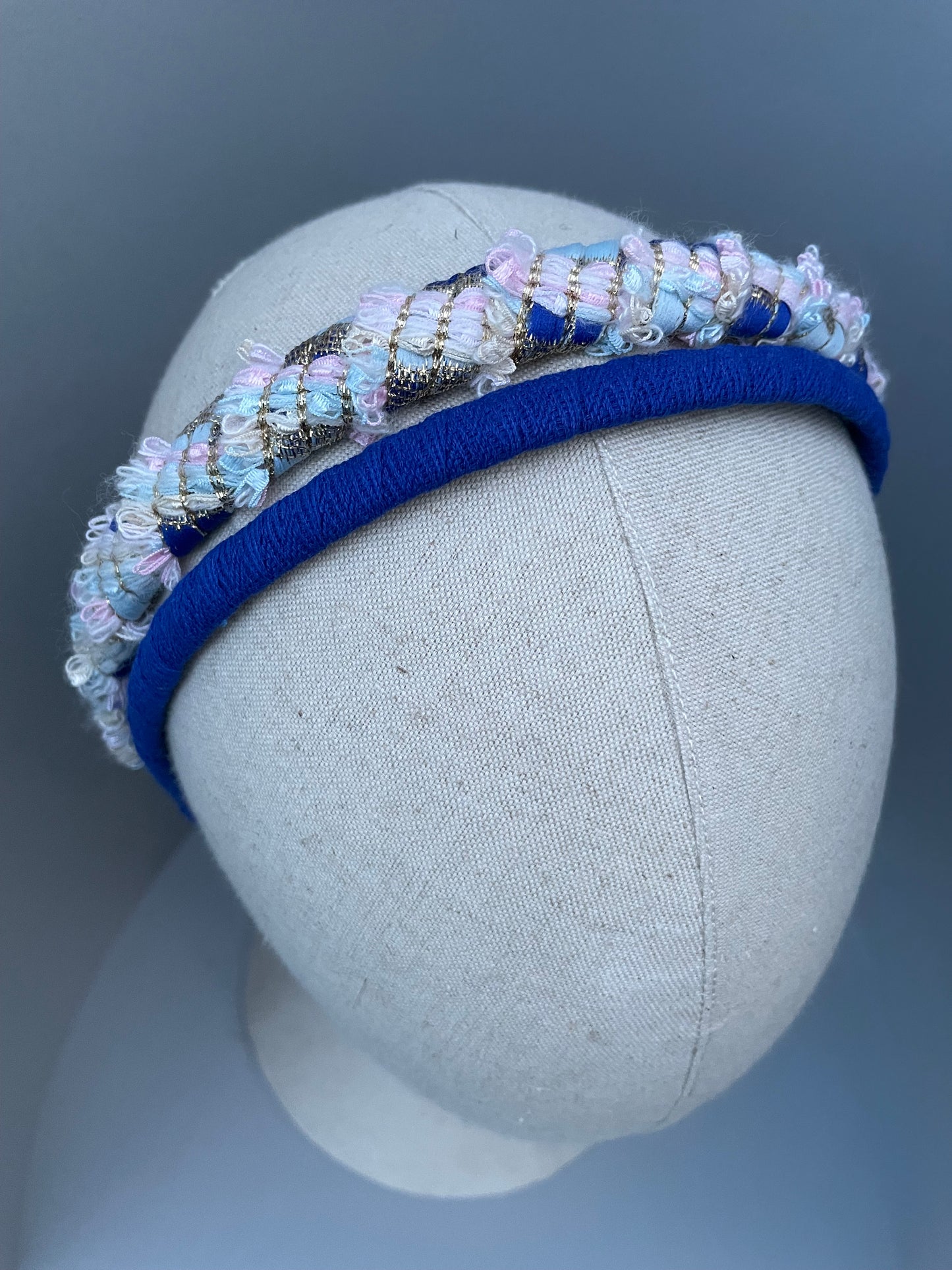 Pale pink, pale blue and cobalt blue mix slim headband duo