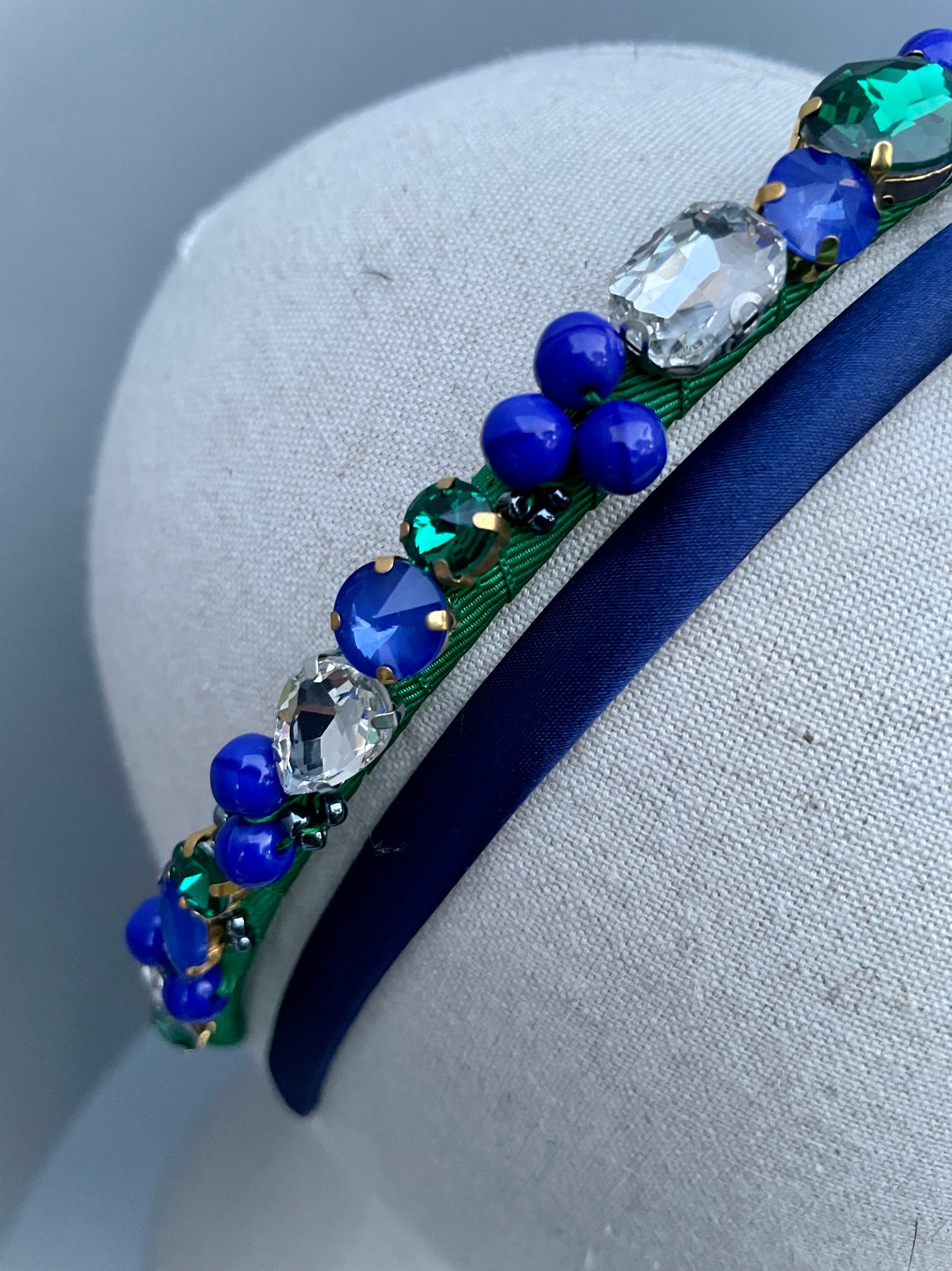 Emerald green and cobalt blue mix jewelled slim headband duo